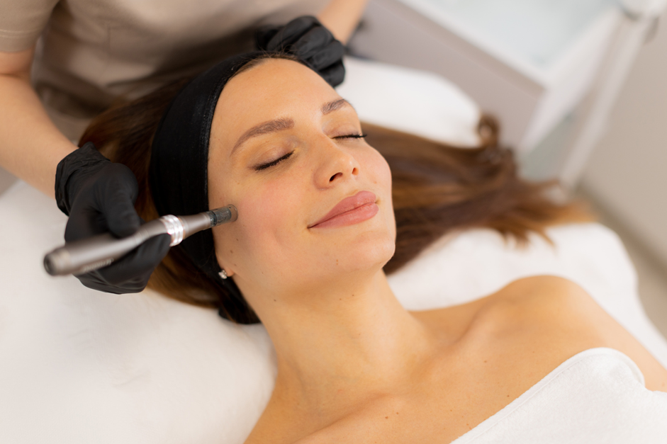 Patient receiving Sculptra injection for gradual collagen stimulation